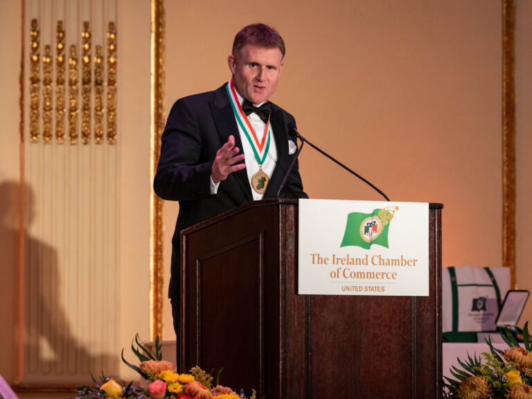 John Matson accepting the Sir Michael Smurfit Business Achievement Award from the Ireland Chamber of Commerce – USA (ICCUSA), 5 October 2023