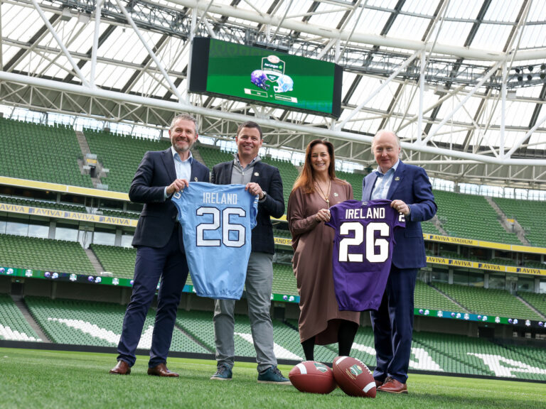 Padraic O’Kane (Co-Founder, Aer Lingus College Football Classic), Eve Mulconry (Partner, Arthur Cox LLP), Geoff Moore (Managing Partner, Arthur Cox LLP) and Brendan Meehan (Commercial Director, Aer Lingus College Football Classic).